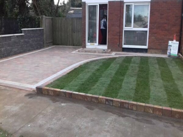 Block Paving Driveway with a Side Wall and Turf in Dublin